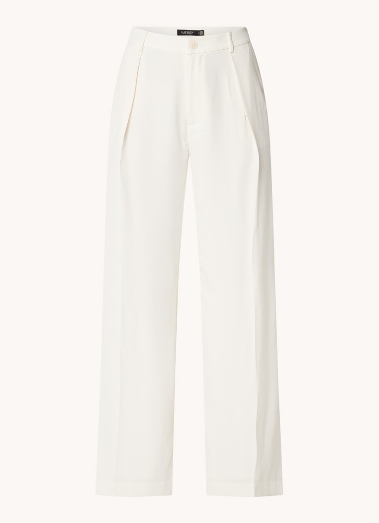 Ralph Lauren Dames High waist wide fit pantalon met steekzakken en persplooi in de kleur Creme