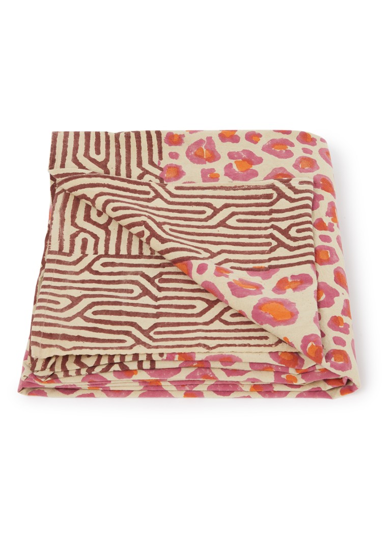 Doing Goods Pink Leopard plaid van katoen 220 x 270 cm Roze - Deal