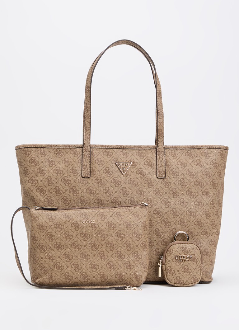 GUESS Dames Power Play Large shopper met logoprint en uitneembare etui in de kleur Beige, maat: OZ