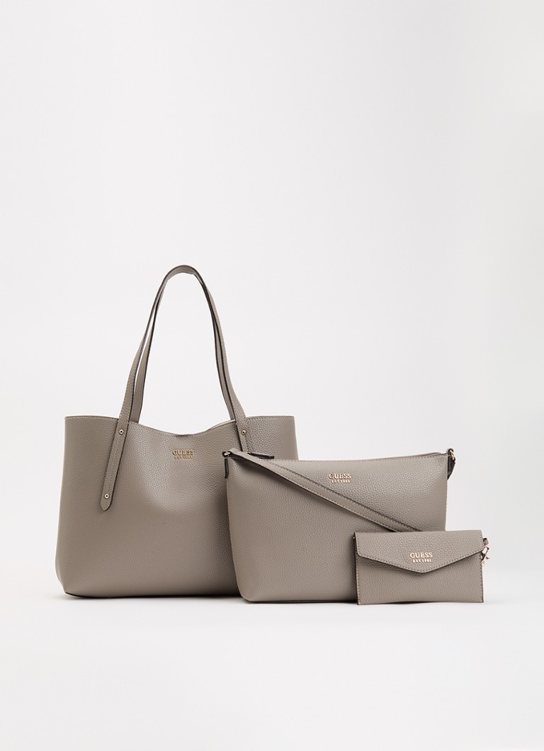 GUESS Dames Brenton shopper met uitneembare schoudertas en portemonnee in de kleur Taupe, maat: 1SZ