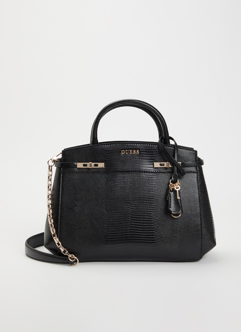 GUESS Dames Melinda handtas met crocostructuur en afneembare schouderriem in de kleur Zwart, maat: 1SZ