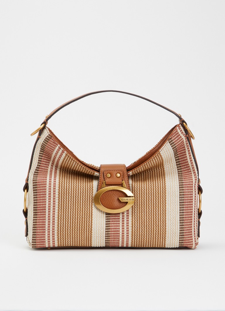 GUESS Dames Camden schoudertas met streepprint en logo