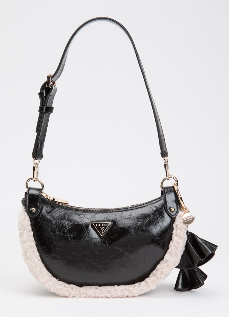 GUESS Dames Katie schoudertas met glanzende finish en afneembare schouderriem in de kleur Zwart, maat: 1SZ