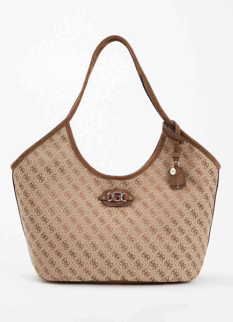 GUESS Dames Samantha schoudertas met logoprint en tasbedel in de kleur Bruin, maat: 1SZ