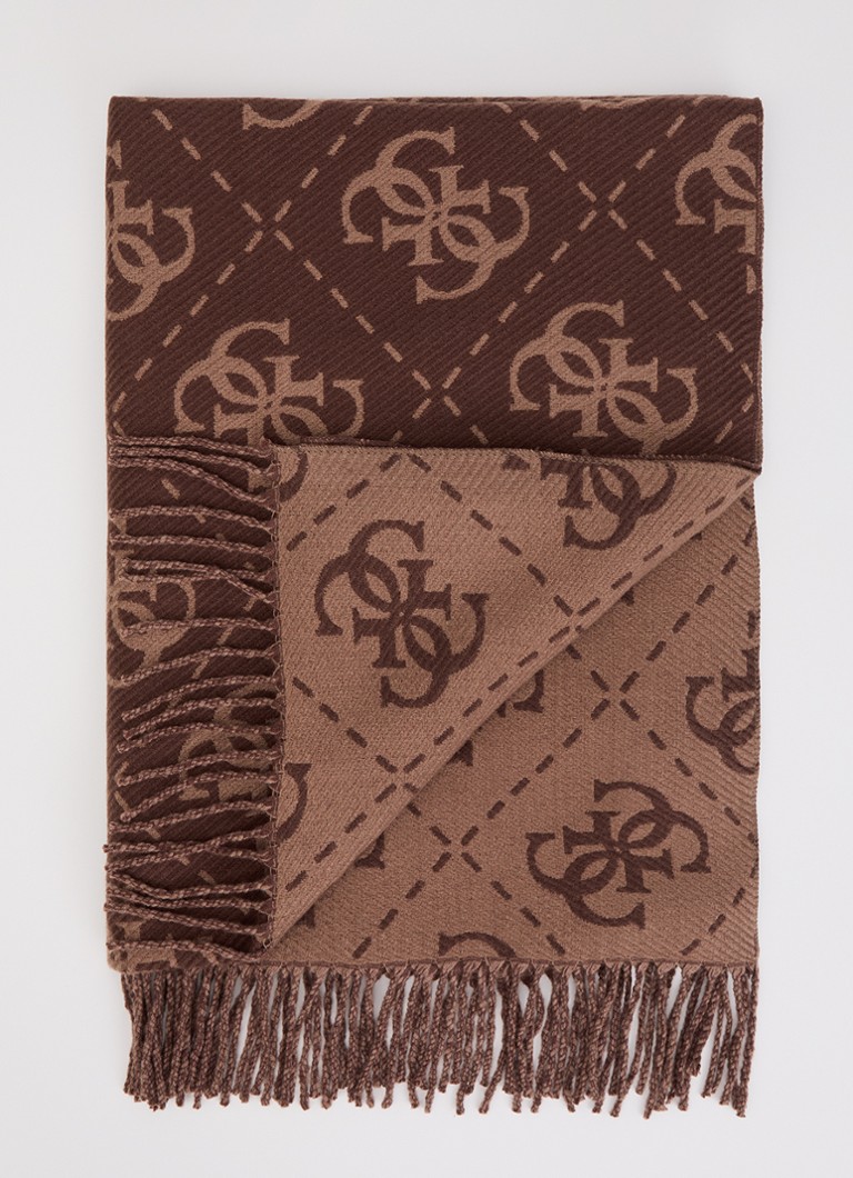 GUESS Dames Sjaal met logoprint en franjes 190 x 70 cm in de kleur Hazelnootbruin, maat: 1SZ
