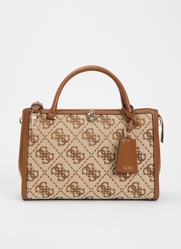 GUESS Dames Audrey handtas met logoprint en afneembare schouderriem in de kleur Beige, maat: 1SZ