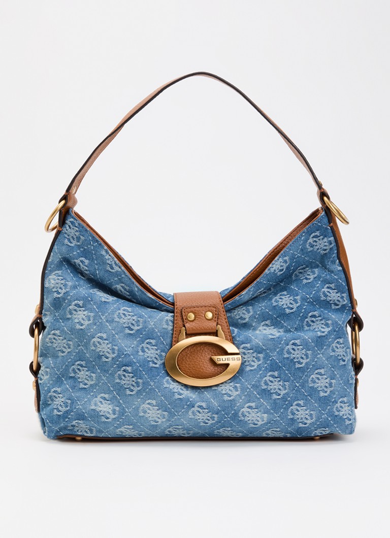 GUESS Dames Camden Large schoudertas van denim met logoprint in de kleur Staalblauw, maat: 1SZ