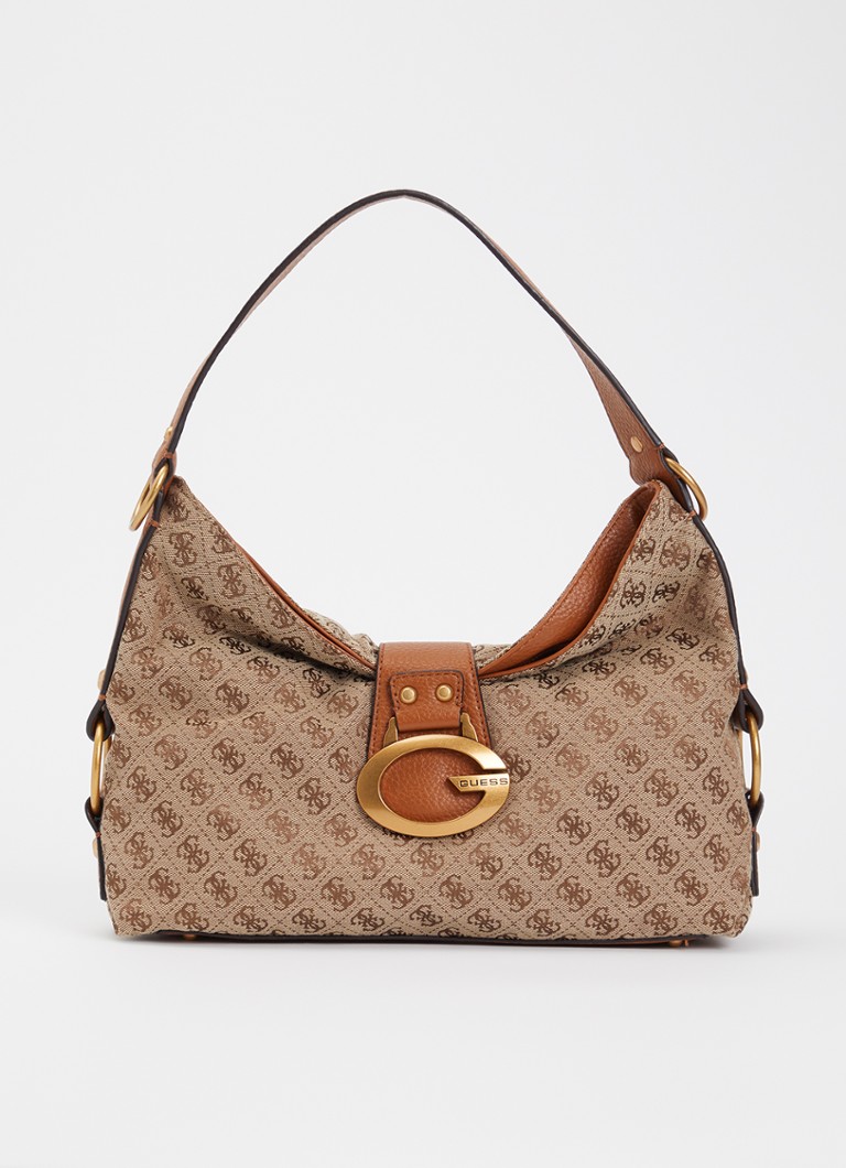 GUESS Dames Camden schoudertas met logoprint in de kleur Beige, maat: 1SZ