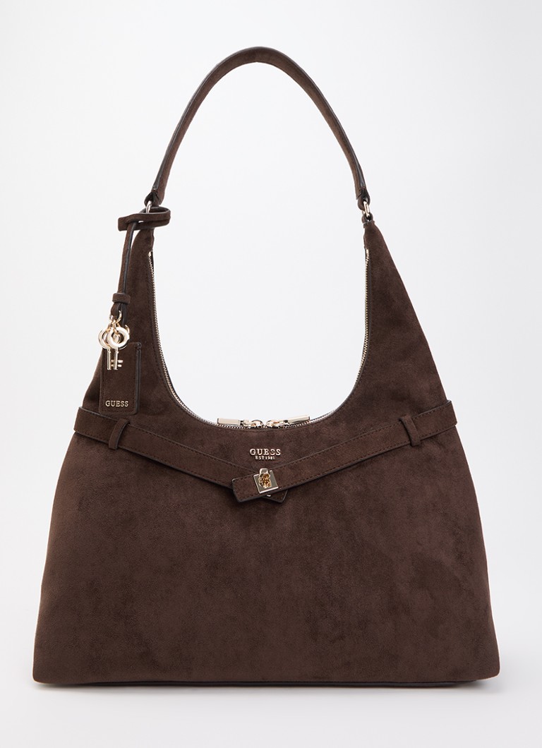 GUESS Dames Ella schoudertas met logo en tasbedel in de kleur Donkerbruin, maat: 1SZ