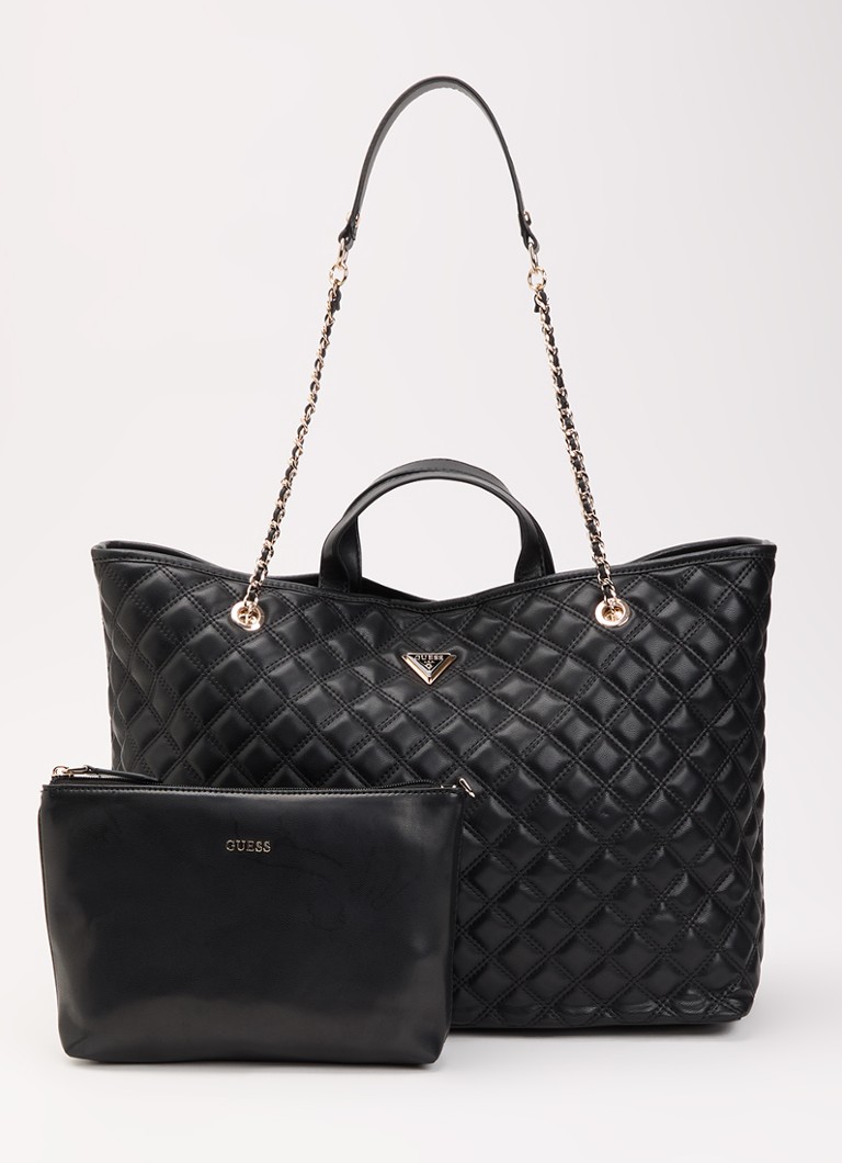 GUESS Dames Giully II Large shopper met quilt patroon en uitneembaar etui in de kleur Zwart, maat: 1SZ