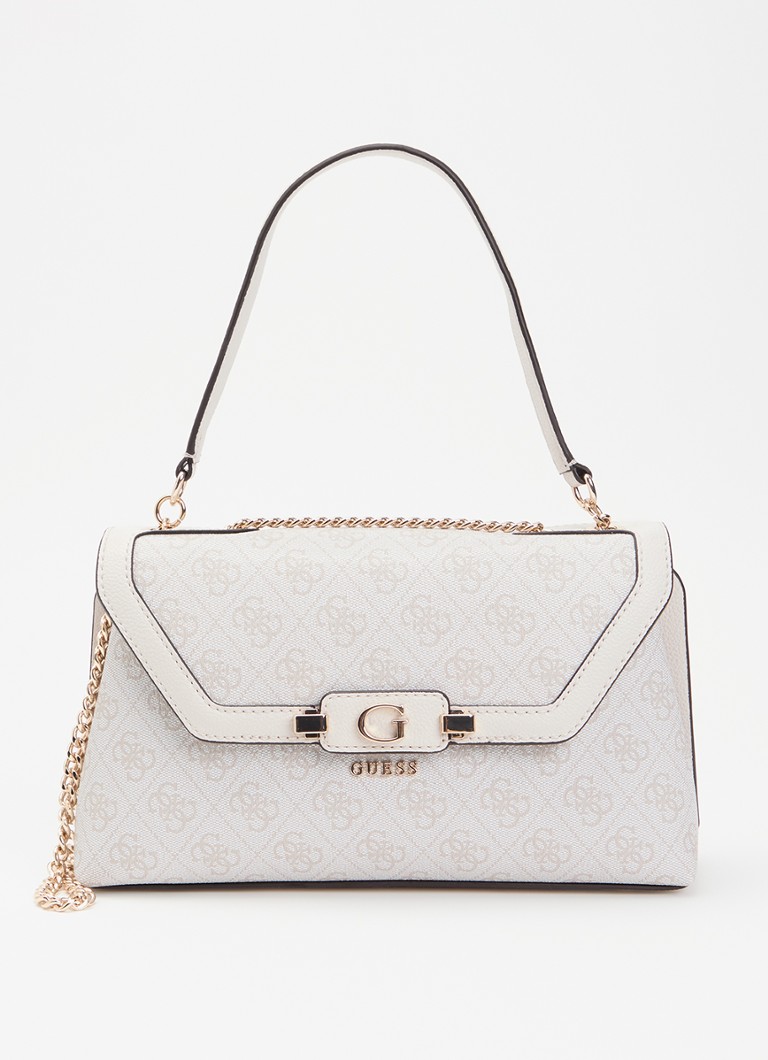 GUESS Dames Lindsey schoudertas met logoprint in de kleur Beige, maat: 1SZ
