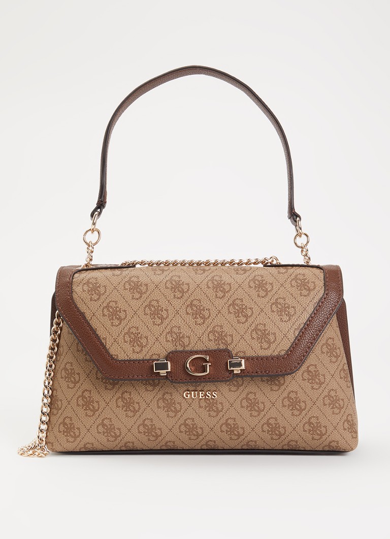 GUESS Dames Lindsay schoudertas met logoprint in de kleur Beige, maat: 1SZ
