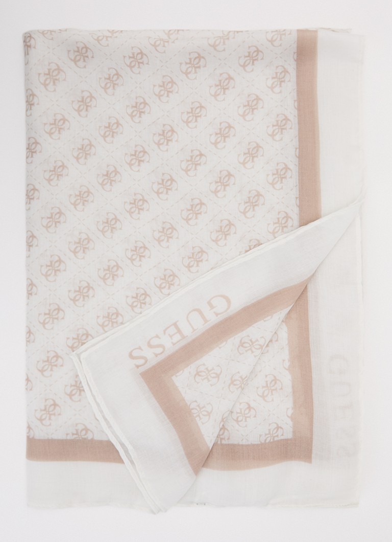 GUESS Dames Noelle II sjaal met logoprint 180 x 90 cm in de kleur Wit, maat: 1SZ