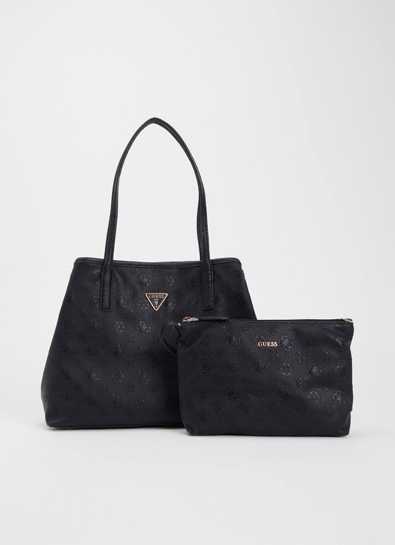 GUESS Dames Victtoria shopper met logoprint en uitneembaar etui in de kleur Zwart, maat: 1SZ