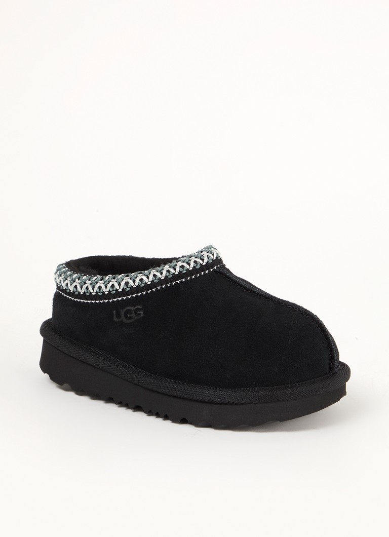UGG Meisjes Tasman instapper van suède met schapenwol in de kleur Zwart, maat: 23.5