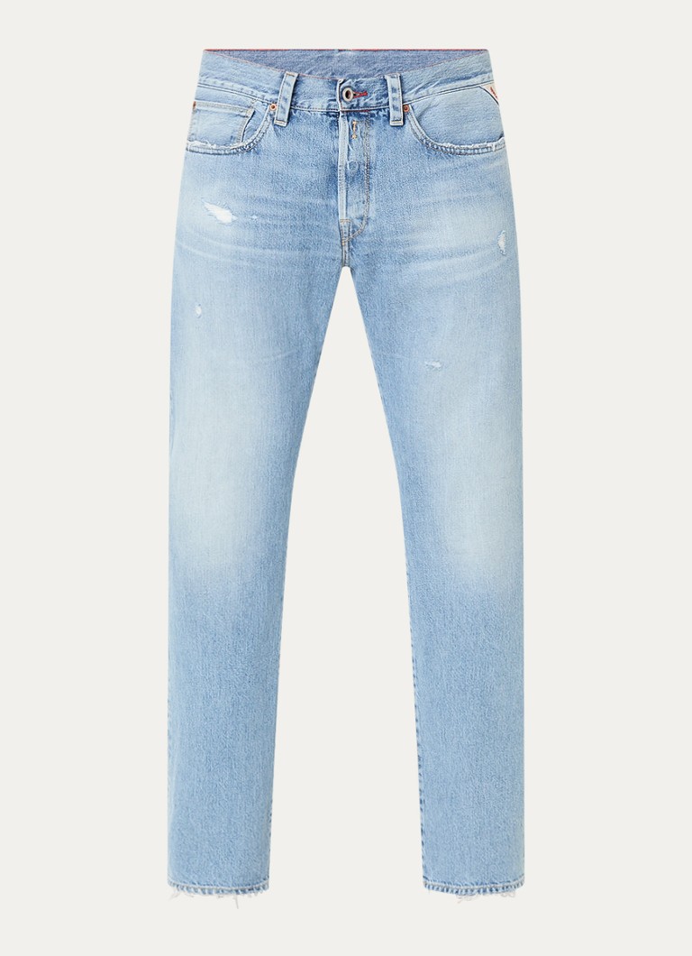 Replay Dames Deryck straight leg jeans met lichte wassing in de kleur Indigo, maat: W29/L32