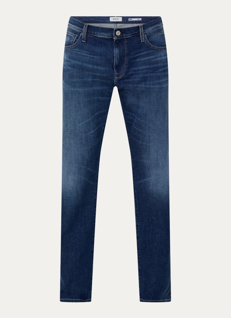 Replay Heren Aideen loose fit jeans met donkere wassing in de kleur Indigo, maat: W32/L32