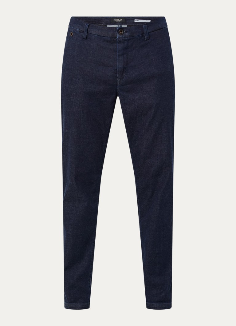 Replay Heren Benni slim fit chino met steekzakken in de kleur Donkerblauw, maat: W34/L32