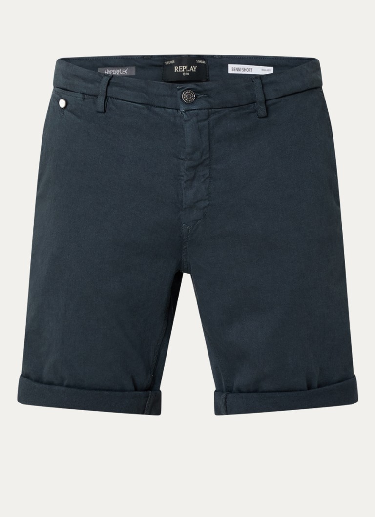 Replay Heren Benni straight fit korte chino met steekzakken in de kleur Donkerblauw, maat: 32