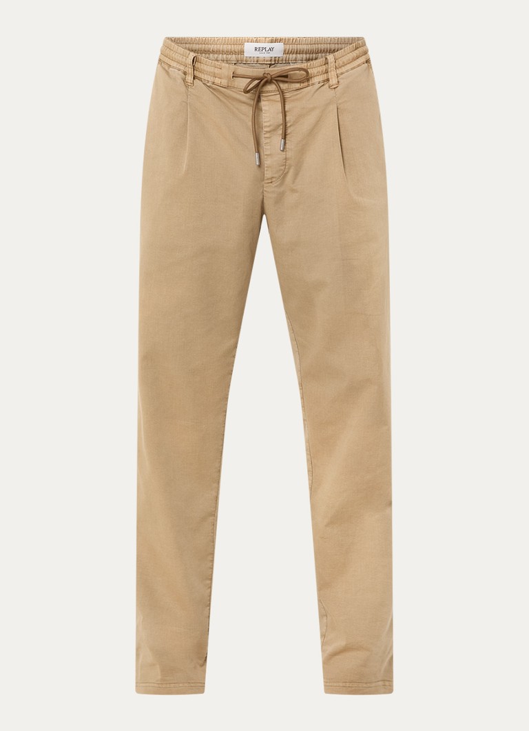 Replay Heren Tapered fit chino met trekkoord en steekzakken in de kleur Camel, maat: W34/L32