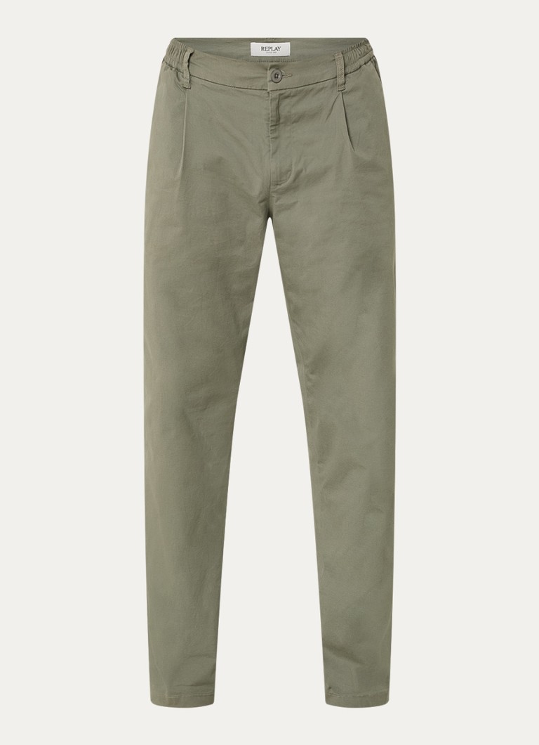 Replay Heren Adhann tapered fit chino met steekzakken in de kleur Olijfgroen, maat: W32/L32