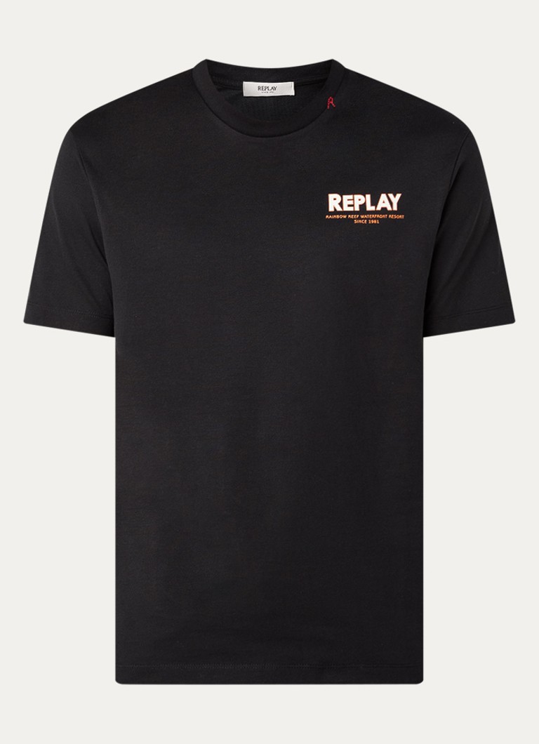 Replay Heren T-shirt met backprint en logo in de kleur Zwart, maat: L
