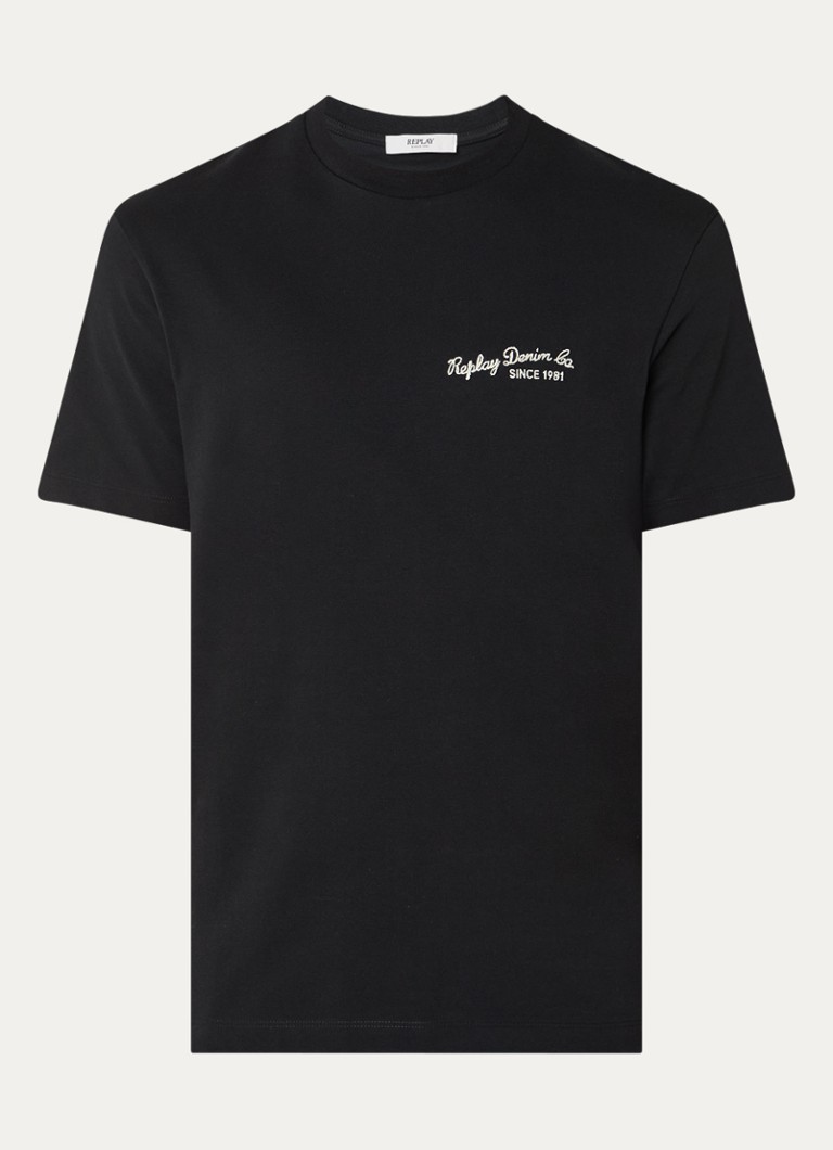 Replay Heren T-shirt met logoborduring in de kleur Zwart, maat: L