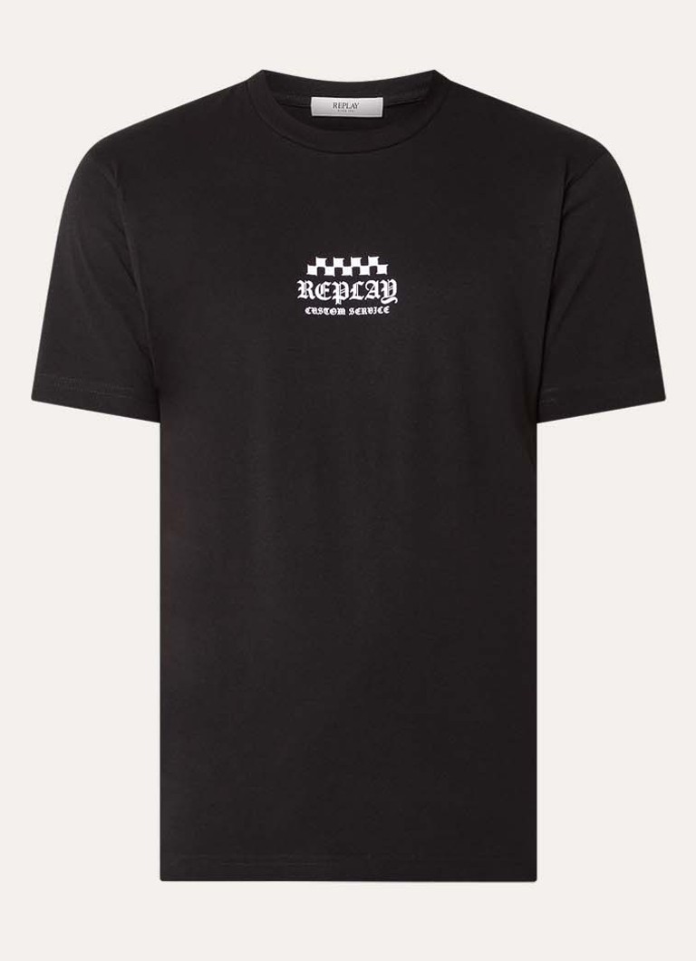 Replay Heren T-shirt met logo- en backprint in de kleur Zwart, maat: M