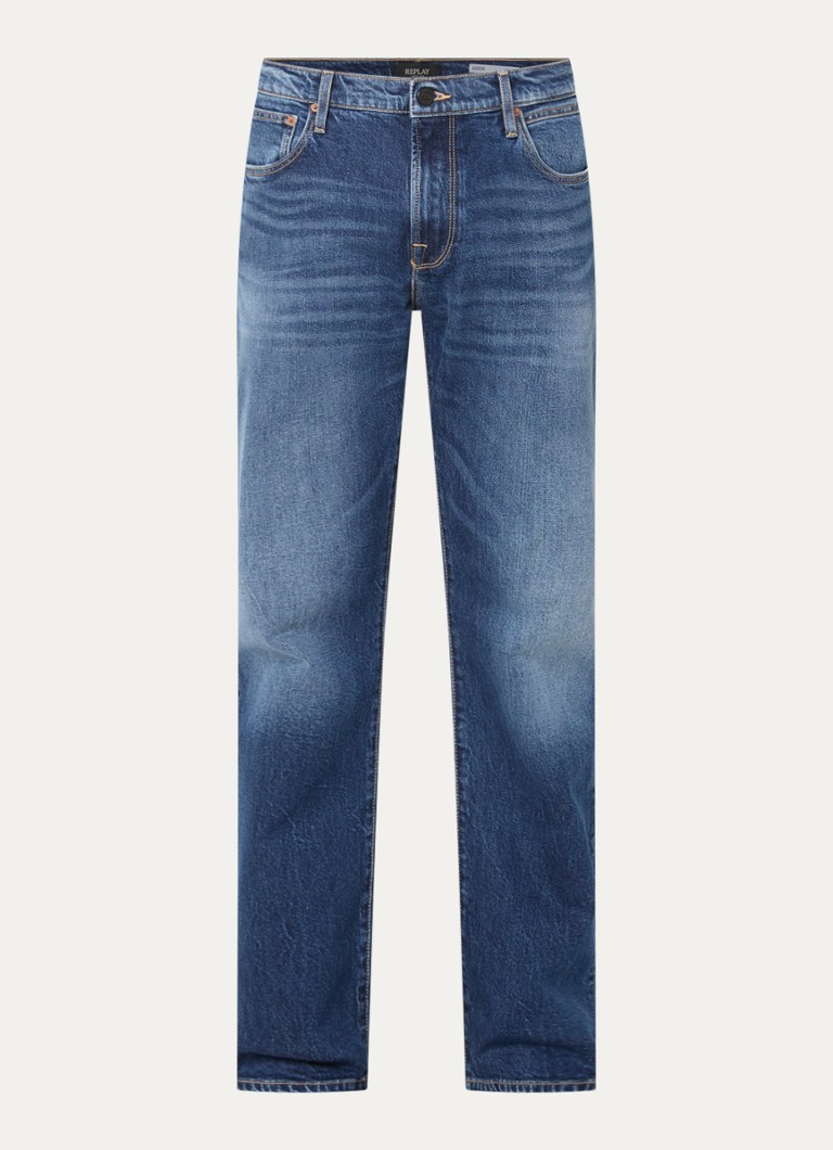 Replay Heren Aideen straight leg jeans met medium wassing in de kleur Indigo, maat: W32/L32