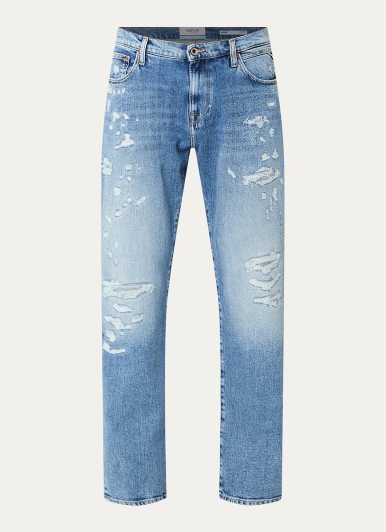 Replay Heren Andeen straight leg jeans met lichte wassing in de kleur Lichtblauw, maat: W36/L32
