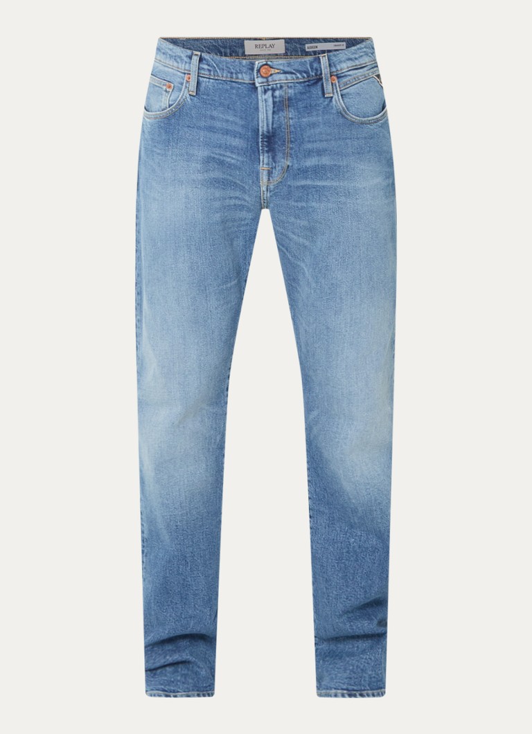 Replay Heren Aideen straight leg jeans met lichte wassing in de kleur Indigo, maat: W30/L32
