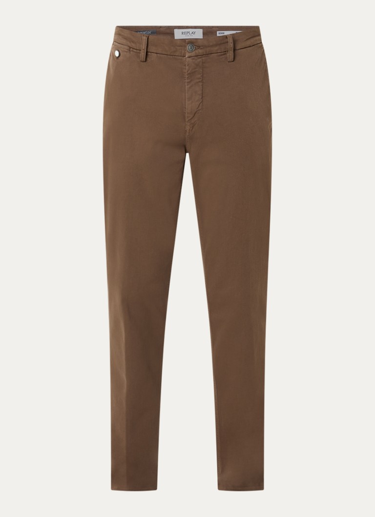 Replay Heren Benini slim fit chino met steekzakken in de kleur Lichtbruin, maat: W36/L32