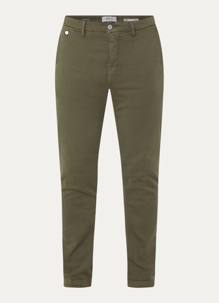 Replay Heren Benni regular fit chino met steekzakken in de kleur Mosgroen, maat: W36/L32