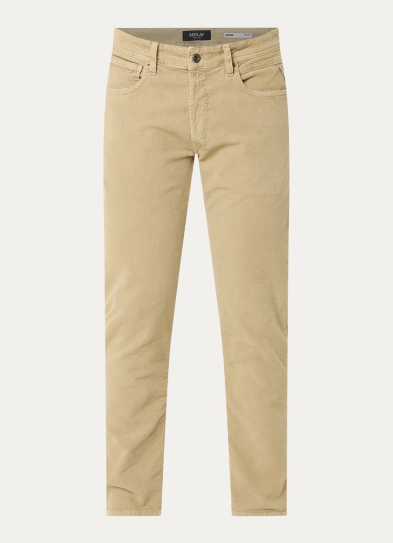 Replay Heren Grover slim fit broek van corduroy met steekzakken in de kleur Zand, maat: W36/L32