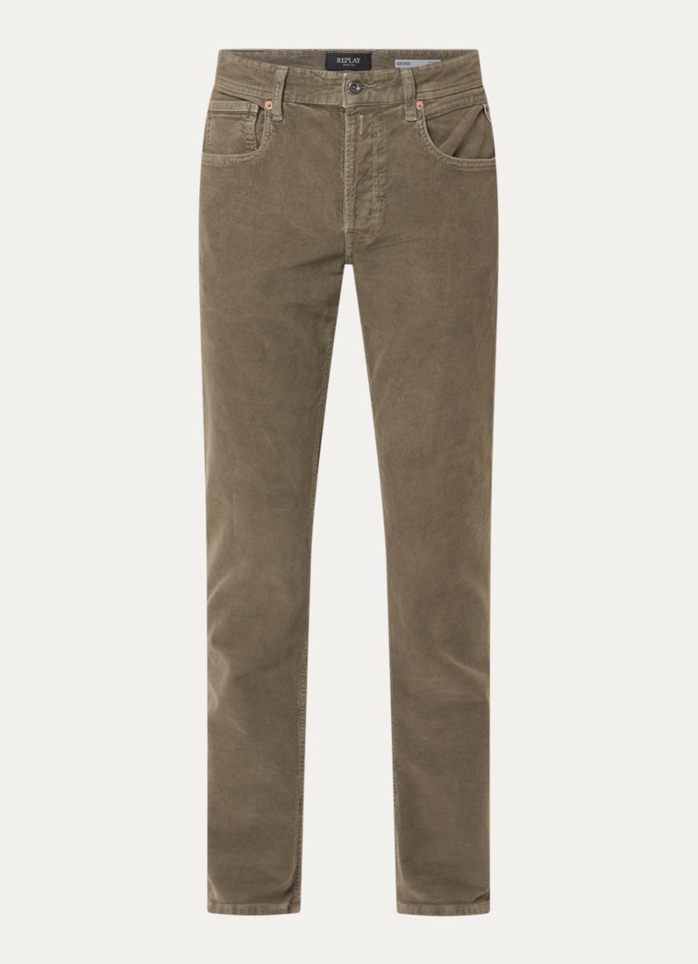 Replay Heren Grover straight fit chino van corduroy in de kleur Khaki, maat: W34/L32