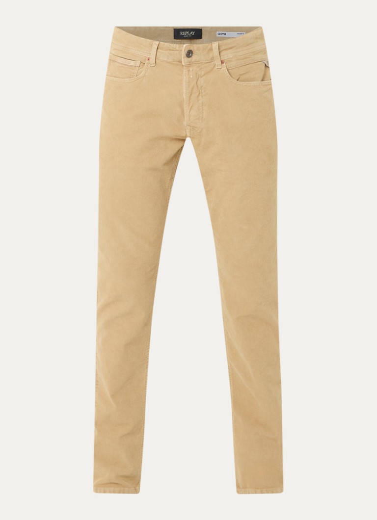 Replay Heren Straight fit broek van corduroy met steekzakken in de kleur Beige, maat: W36/L32