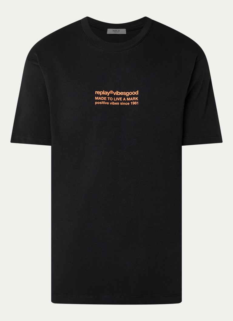 Replay Heren T-shirt met front- en backprint in de kleur Zwart, maat: XL