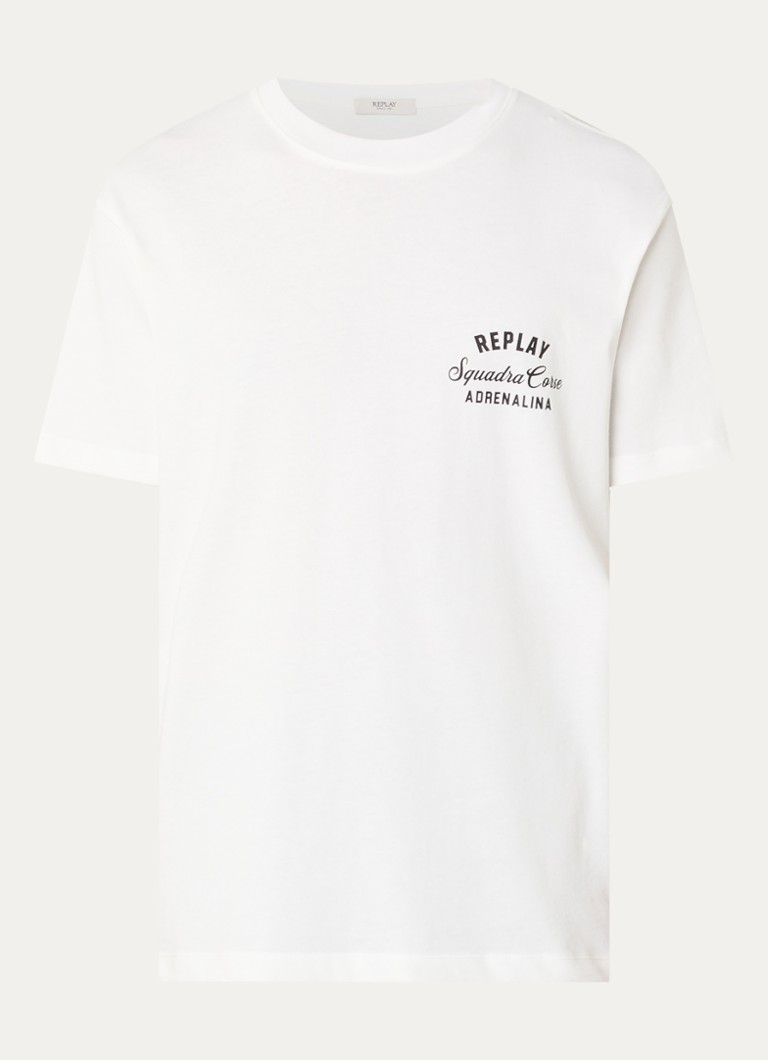 Replay Heren T-shirt met logo- en backprint in de kleur Gebroken wit, maat: XL