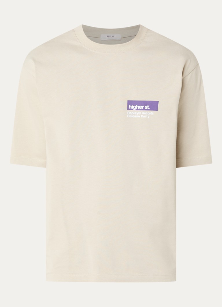 Replay Heren T-shirt met logo en backprint in de kleur Beige, maat: S