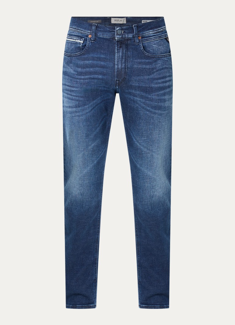 Replay Heren Grover straight leg jeans met donkere wassing in de kleur Indigo, maat: W32/L32
