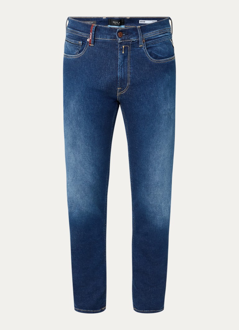 Replay Heren Grover straight leg jeans met steekzakken in de kleur Donkerblauw, maat: W30/L32