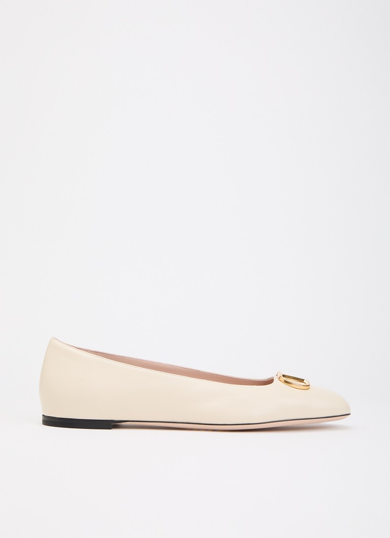 Valentino Garavani Dames VLogo Signature ballerina van leer in de kleur Creme, maat: 39
