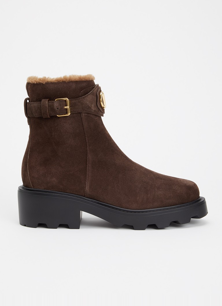 Valentino Garavani Dames VLogo Signature enkellaarsje van kalfssuède in de kleur Donkerbruin, maat: 39