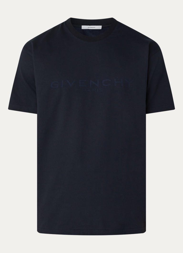 Givenchy Heren T-shirt in zijdeblend met logo in de kleur Donkerblauw, maat: M