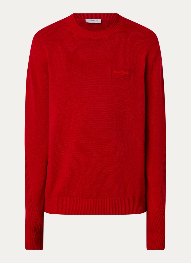 Givenchy Heren Grofgebreide trui in kasjmierblend met logo in de kleur Rood, maat: M