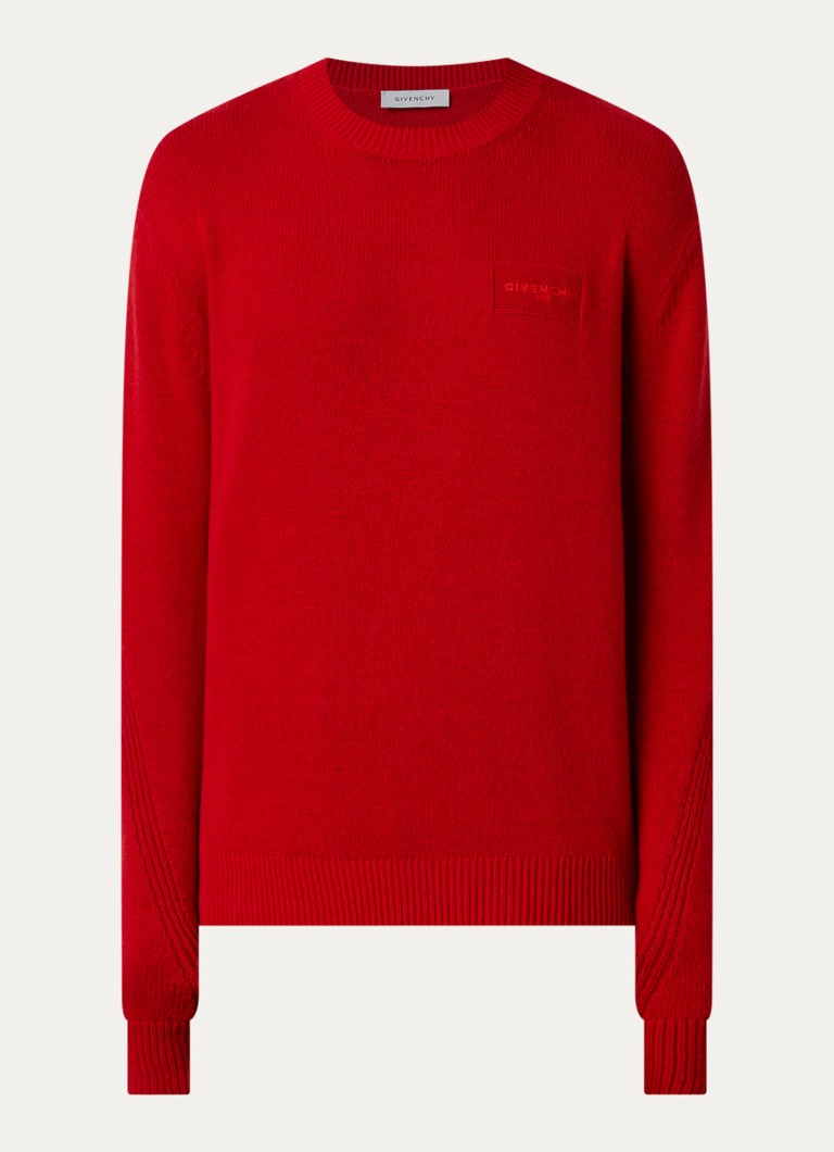 Givenchy Heren Grofgebreide trui in kasjmierblend met logo in de kleur Rood, maat: L