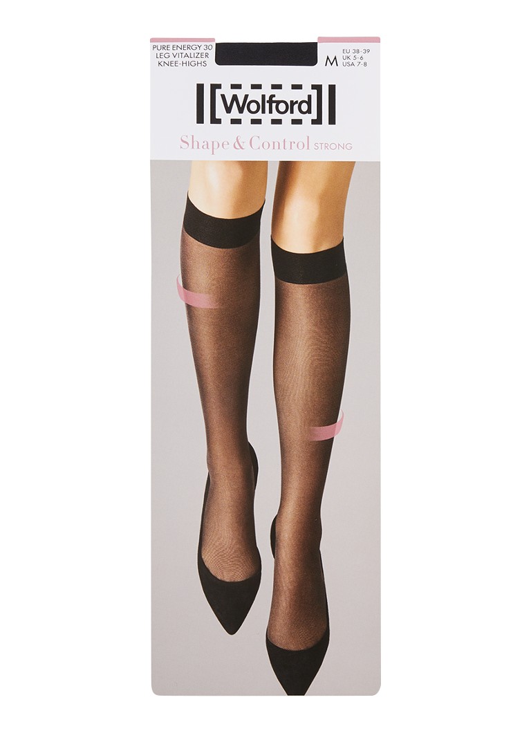Wolford Dames Pure Energy Leg Vitalizer kniekousen in 30 denier in de kleur Zwart