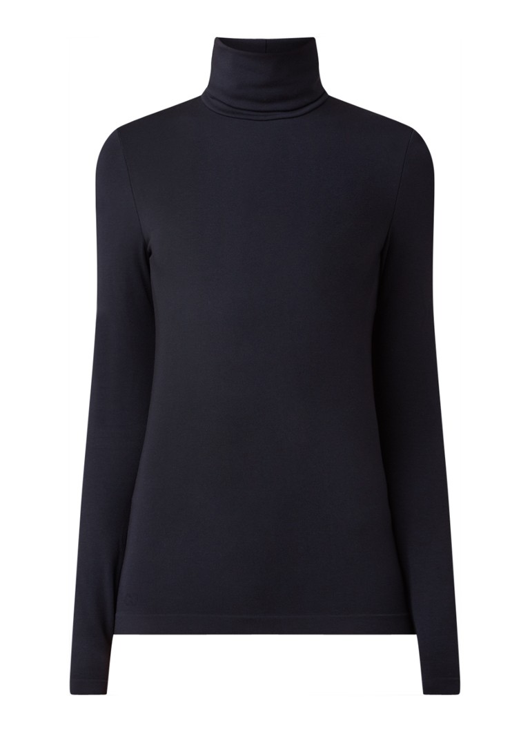 Wolford Dames Aurora longsleeve van jersey met col in de kleur Donkerblauw