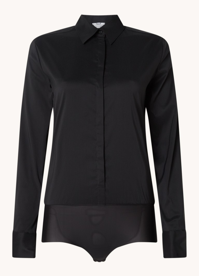 Wolford Dames London Effect body met blinde knoopsluiting in de kleur Diepzwart
