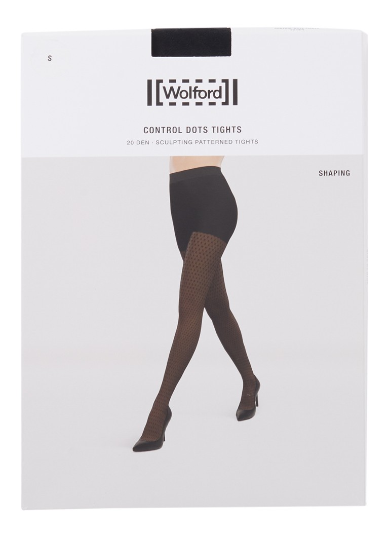 Wolford Dames Control Dots panty in 20 denier met stippenprint in de kleur Zwart